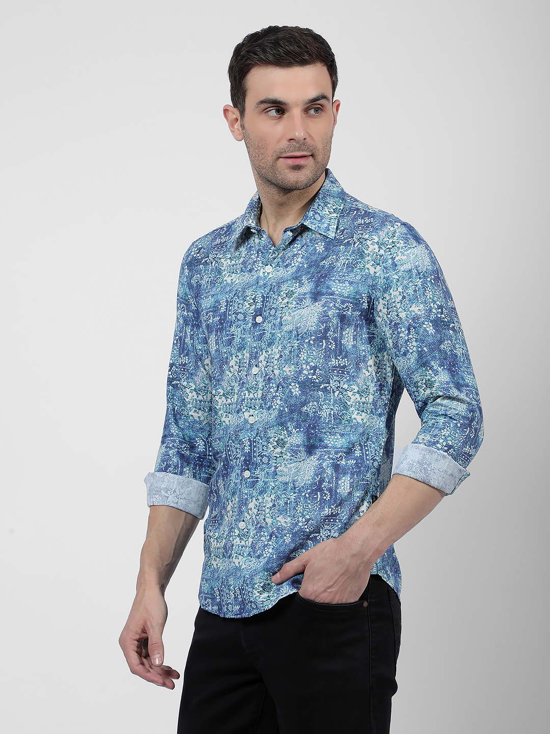Numero Uno Men Abstract Blue Shirt